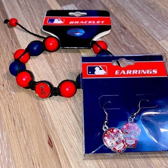 MLB Anaheim Angels baseball bracelet and they of the dead earrings nwt team gear - Picture 1 of 4